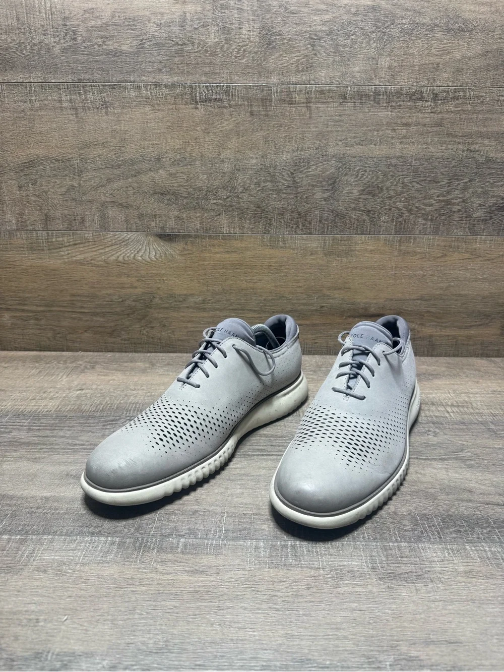 Cole Haan Light Gray Perforated Leather Lace-Up Oxfords
